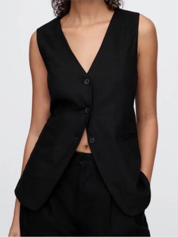 Gap Longline Linen Blend Vest Nwot